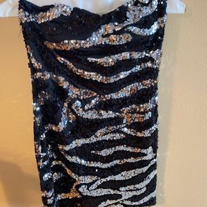 Zebra sequin strapless dress